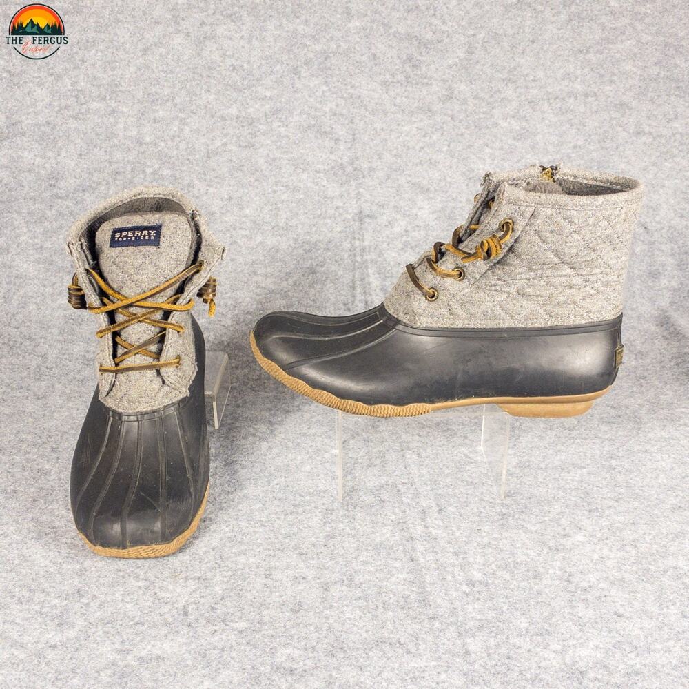 Sperry Saltwater Emboss Ankle Duck Boots Gray Black Waterproof Women's Size 9